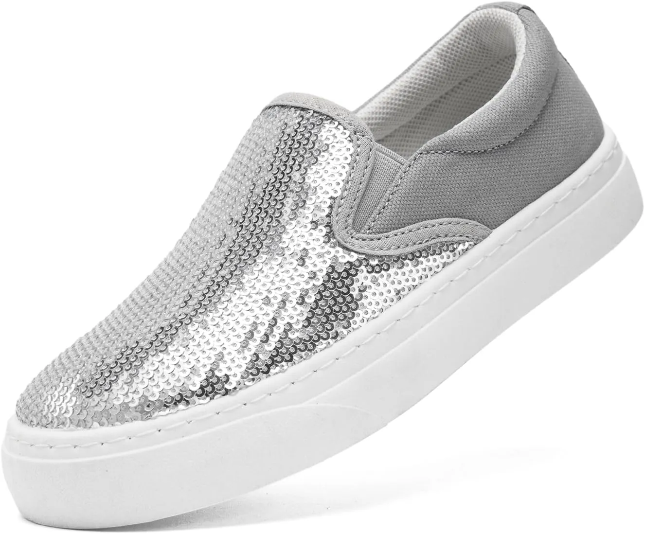 Women's Canvas Slip On Shoes Glitter Sequin Sneakers Sparkly Flat Loafers Casual Comfortable Tennis Shoes for Women