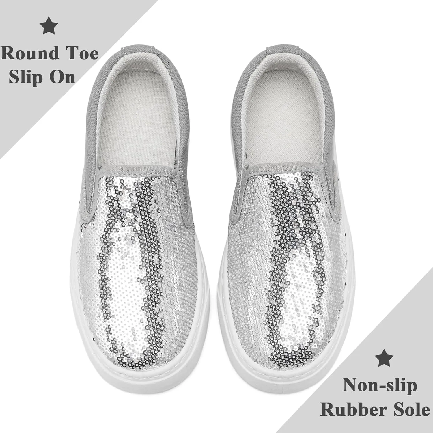 Women's Canvas Slip On Shoes Glitter Sequin Sneakers Sparkly Flat Loafers Casual Comfortable Tennis Shoes for Women