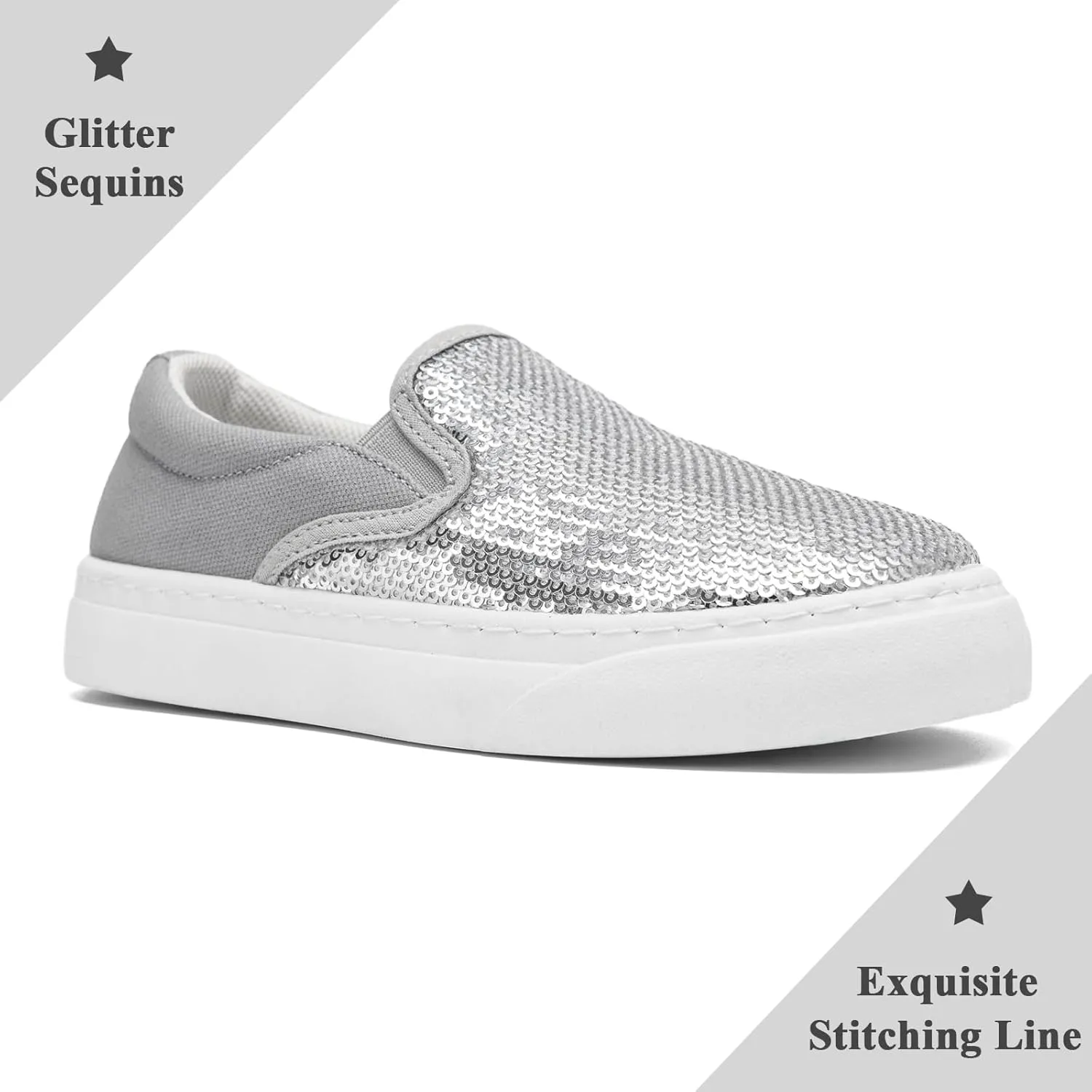 Women's Canvas Slip On Shoes Glitter Sequin Sneakers Sparkly Flat Loafers Casual Comfortable Tennis Shoes for Women