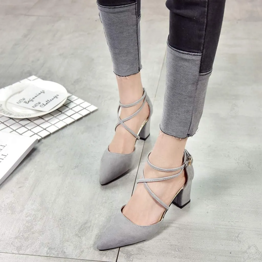 Womens Chunky Heel Sandals Open Toe Ankle Strap Strappy Heels Comfortable Wedding Party Shoes