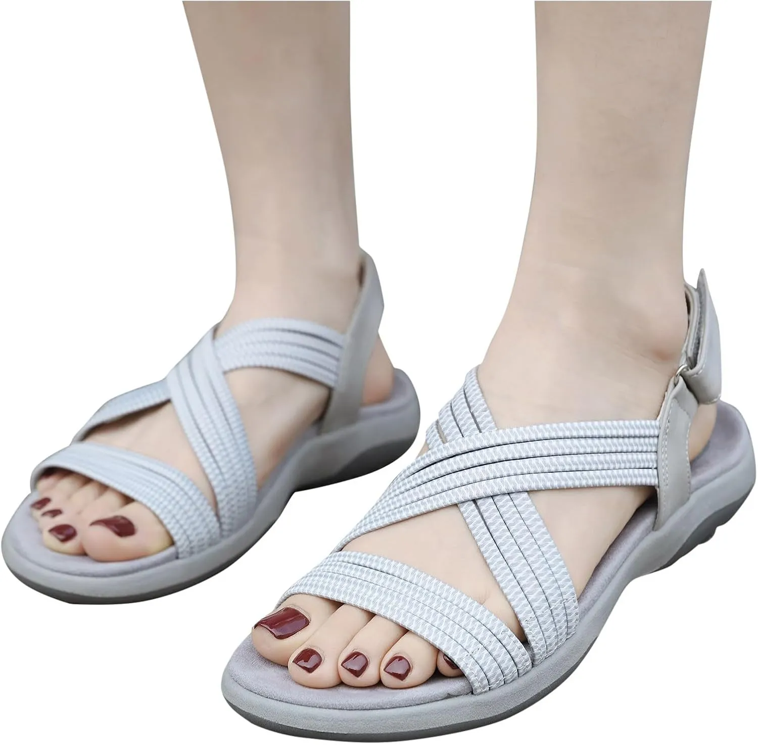 Women's Comfortable Flat Sandals Open Toe Walking Shoes for Summer Casual Adjustable Sports Flat Sandals