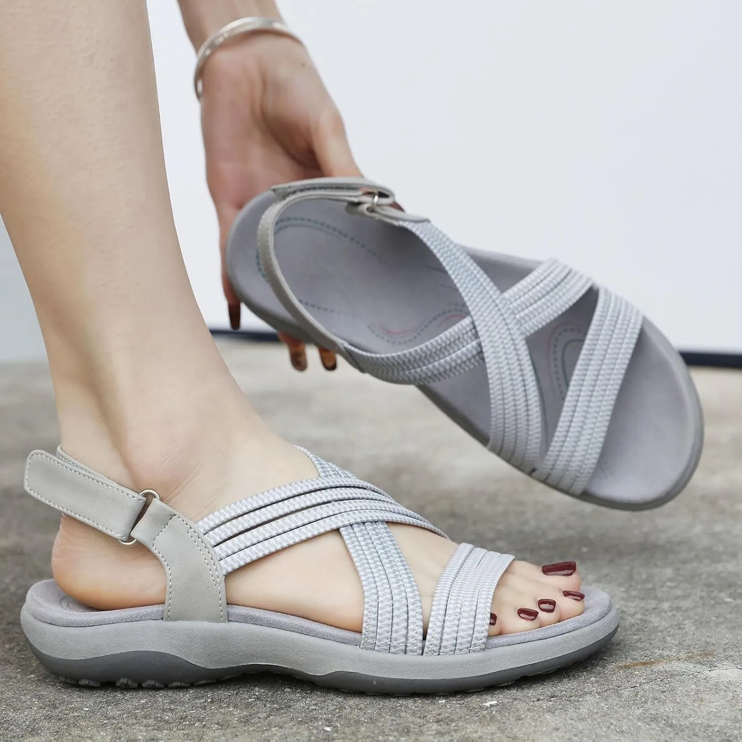 Women's Comfortable Flat Sandals Open Toe Walking Shoes for Summer Casual Adjustable Sports Flat Sandals