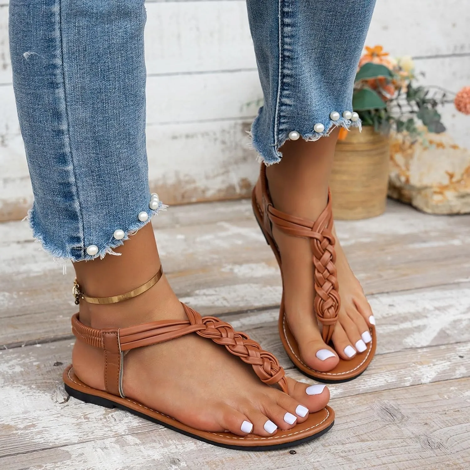 Women's Comfortable Open Toe Flat Thong Sandals Casual Summer Slide Flip Flops for Walking Beach Vacation