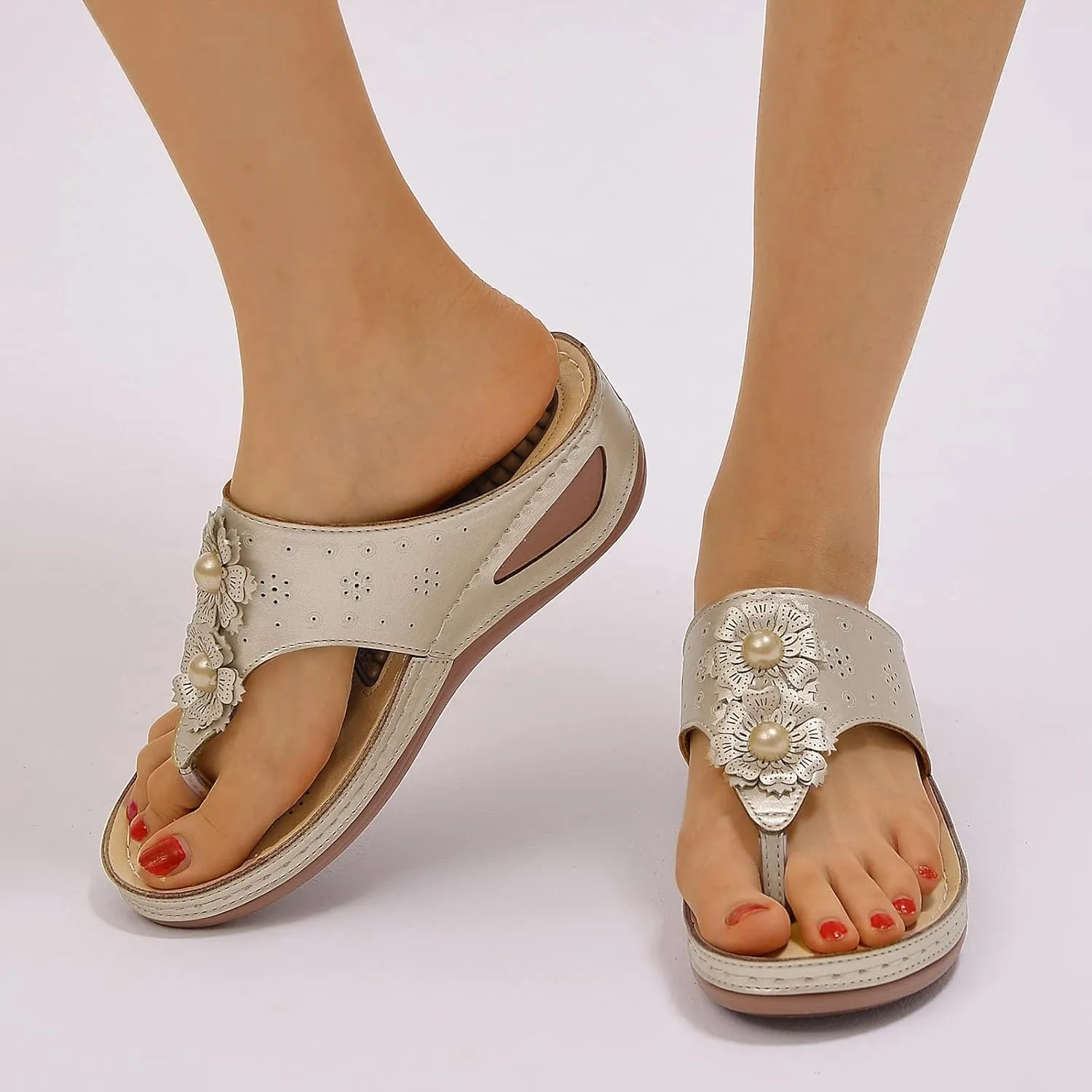 Womens Comfy Wedge Orthopedic Sandals Summer Platform Orthopedic Womens Slippers with Arch Support Plantar Fasciitis Black Ladies Sandals Orthopedic Women's Black Flat Sandals Sandals for Women 2025