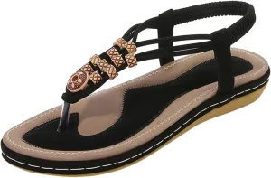 Women's Elastic Ankle Strap Flat Sandals Summer Adjustable Orthotic Shoes Comfortable Walking Flat Sandals
