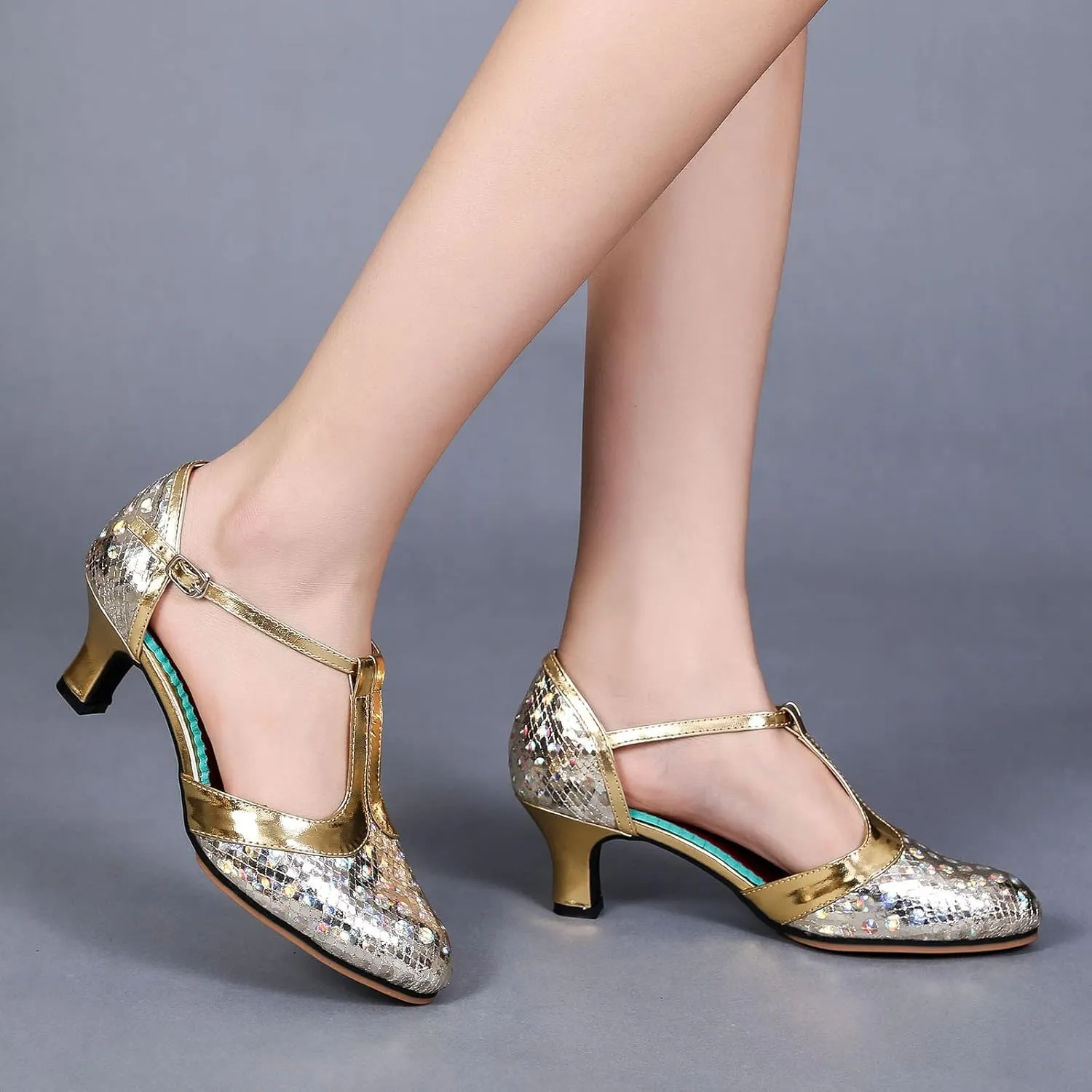 Womens Leather Ballroom Dance Shoes Latin Performance Dance Shoes Closed Toe Ankle Wild Diva Sandals for Women Studded