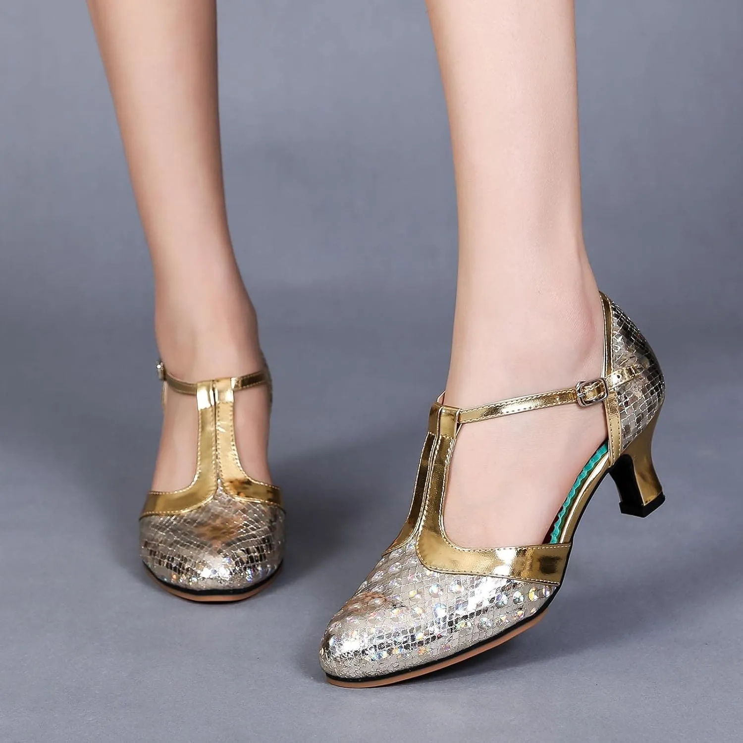 Womens Leather Ballroom Dance Shoes Latin Performance Dance Shoes Closed Toe Ankle Wild Diva Sandals for Women Studded