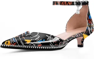 Women's Low Kitten Heel Pointed Toe Pumps Ankle Strap Patent Leather Prom Wedding Dress Shoes