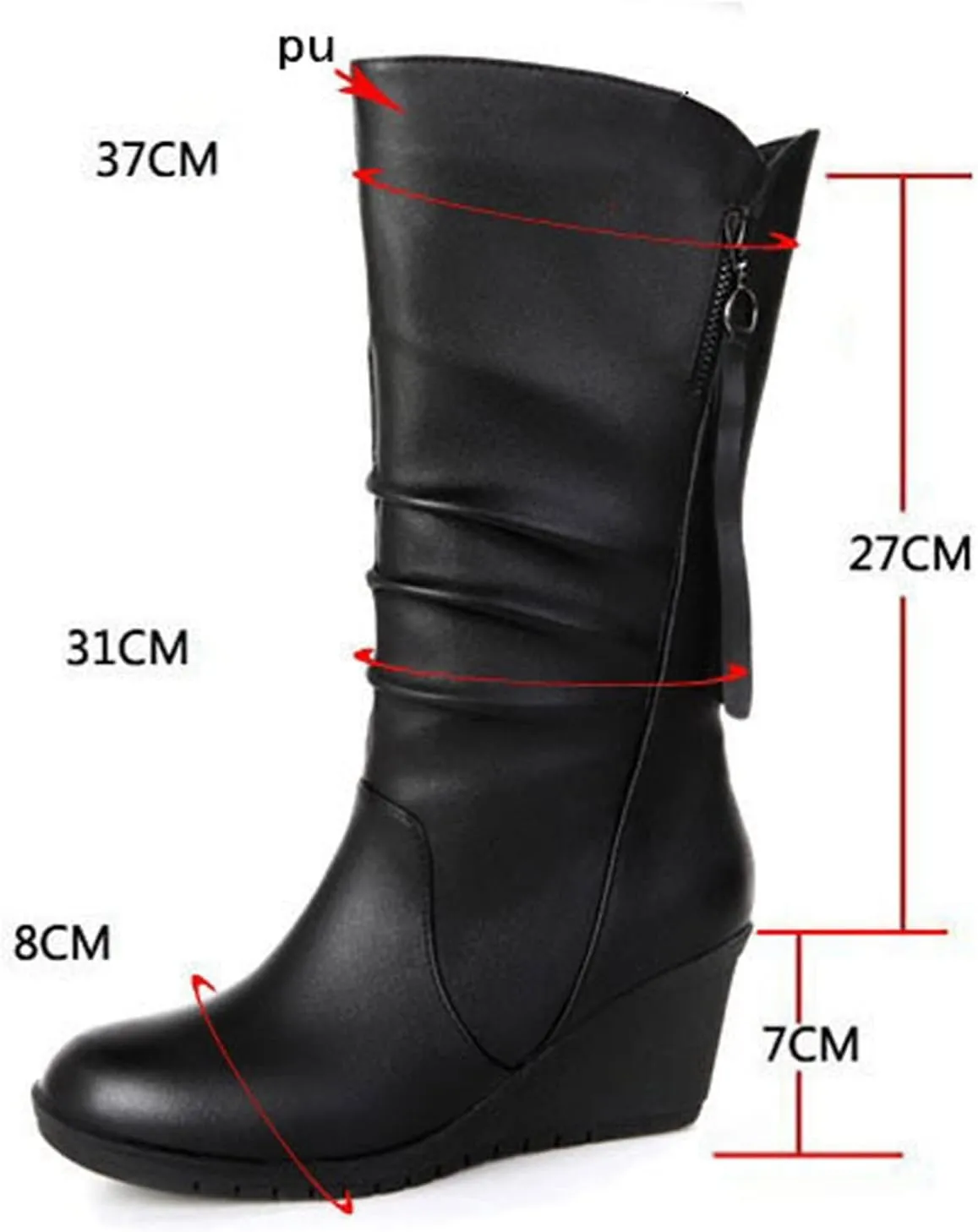 Womens Mid Calf Slouch Boots Stacked Wedge Heel Boot Wide Calf Round Toe Tall Boot Winter Fall Shoes with Side Zipper