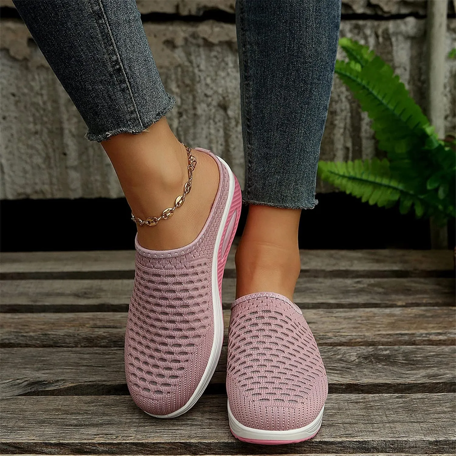 Women's Mules Clogs Shoes Breathable Mesh Wedge Walking Shoes Platform Sneakers Sport Sandals Casual Sneakers
