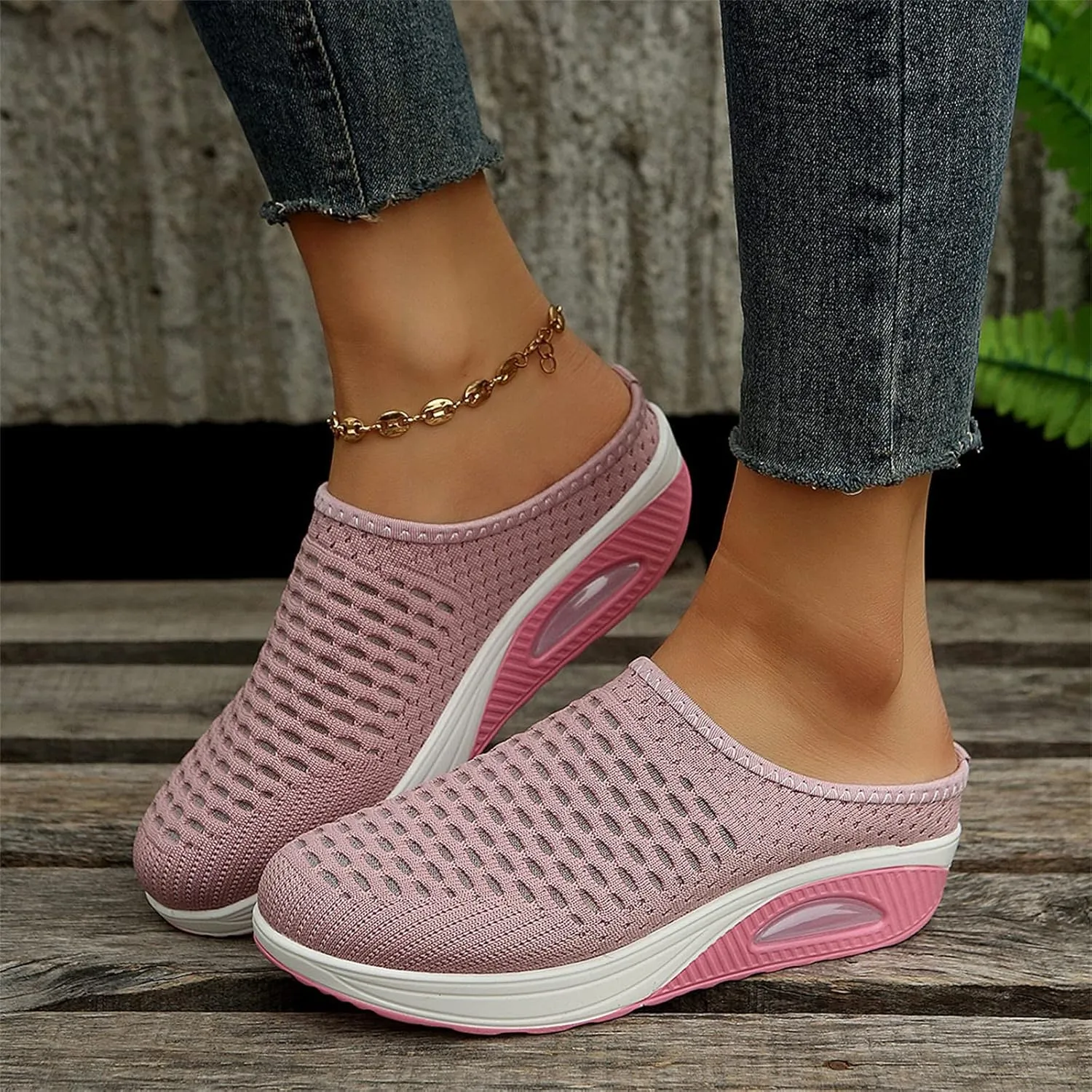 Women's Mules Clogs Shoes Breathable Mesh Wedge Walking Shoes Platform Sneakers Sport Sandals Casual Sneakers