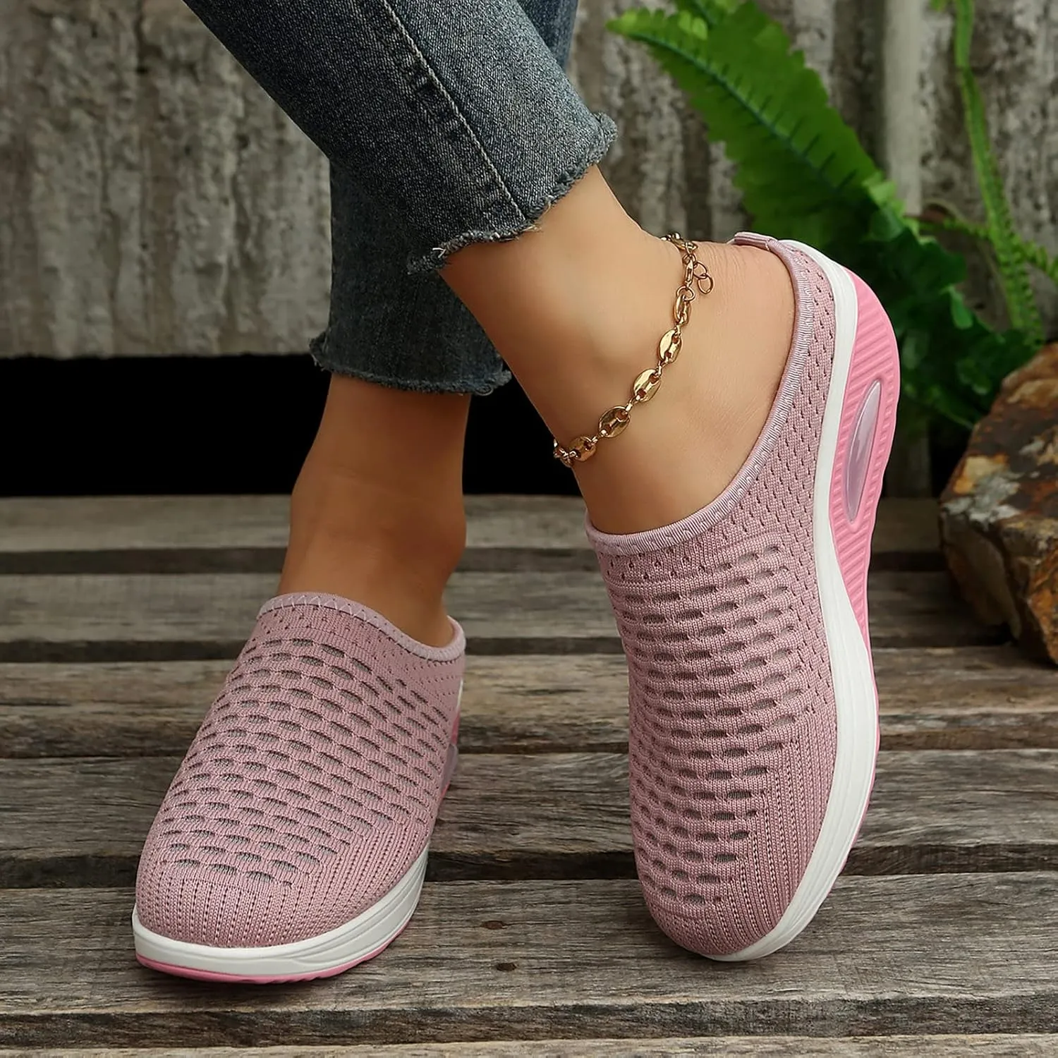 Women's Mules Clogs Shoes Breathable Mesh Wedge Walking Shoes Platform Sneakers Sport Sandals Casual Sneakers