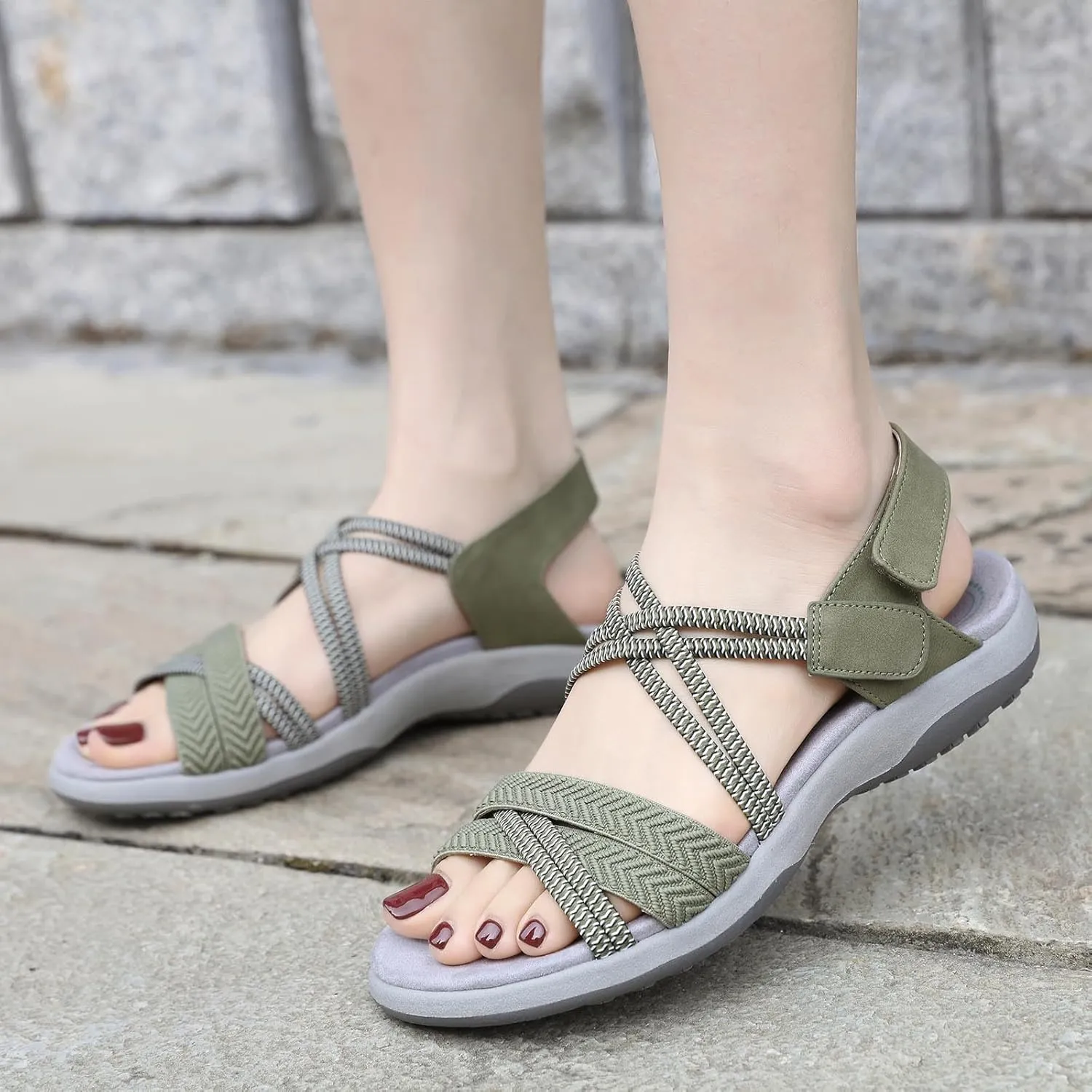 Womens Open Toe Platform Sandals Adjustable Sports Flat Sandals Casual Summer Women's Sandals Comfortable