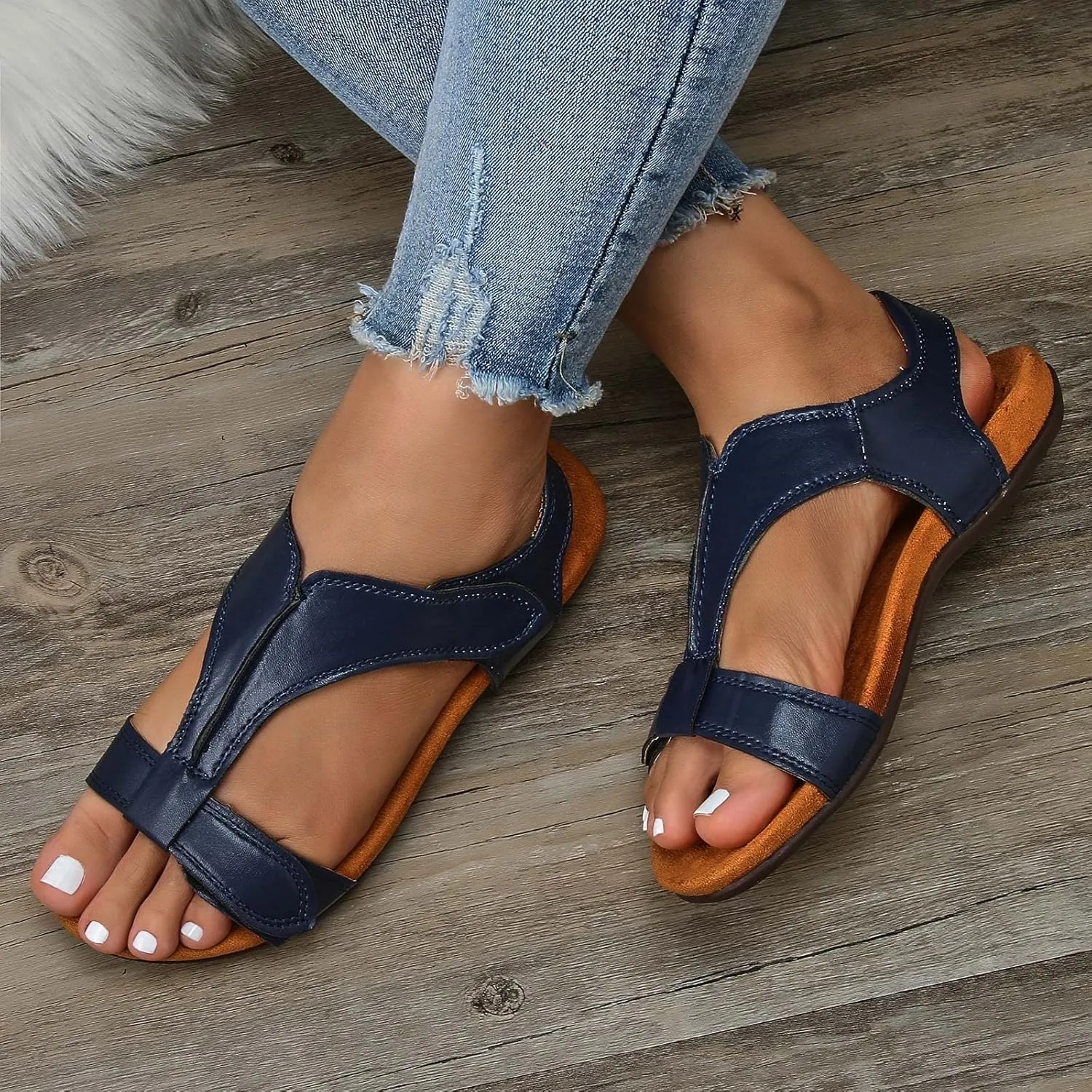 Women's Open Toe Sandals Adjustable Straps Comfortable Walking Sandals with Arch Support for Woman