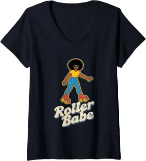 Womens Roller Babe Skater Shoes Retro Roller Skating V-Neck T-Shirt
