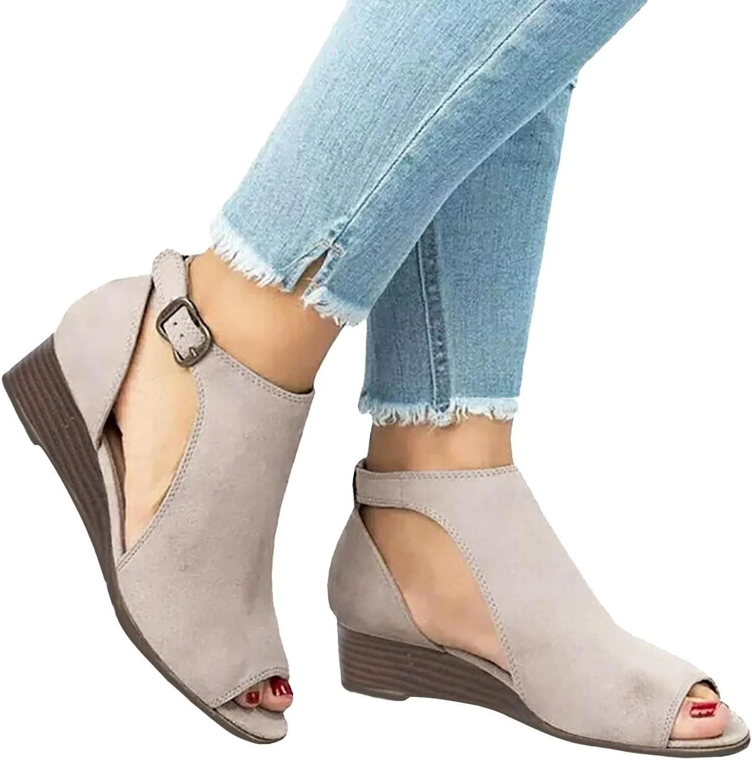 Womens Sandals Cutout Peep Toe Stacked Heeled Sandals Open Toe Heel Sandal Side Strap Chunky Heel Sandal Ankle Strap Buckle Booties 2025