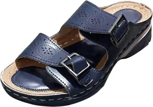 Women's Sandals Summer Adjustable Leather Sandals Orthopedic Wedge Sandals Walking Beach Slippers with Arch Support2