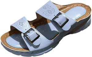 Women's Sandals Summer Adjustable Leather Sandals Orthopedic Wedge Sandals Walking Beach Slippers with Arch Support2