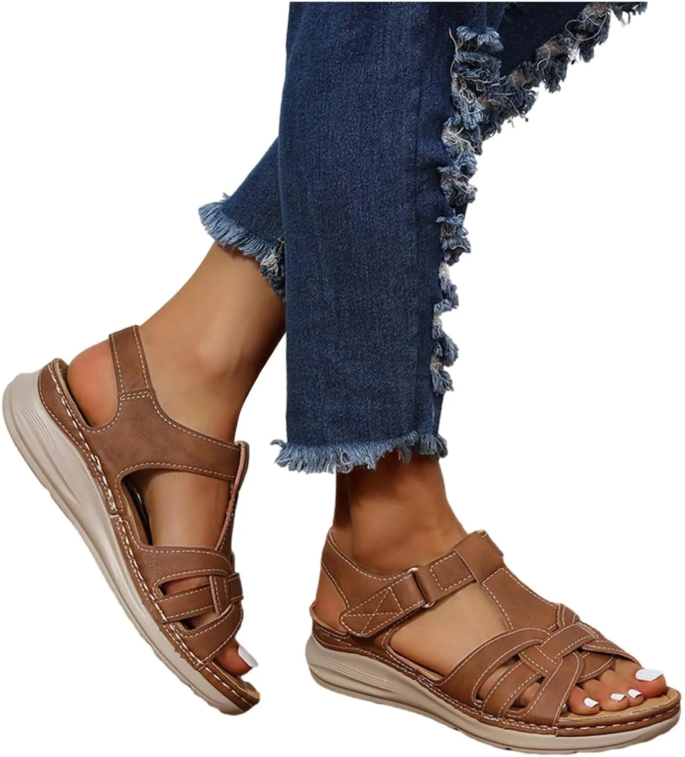 Women's Slide Sandals Adjustable Ankel Strap Platform Wedge Sandals Arch Support Orthopedic Walking Sandal Shoes