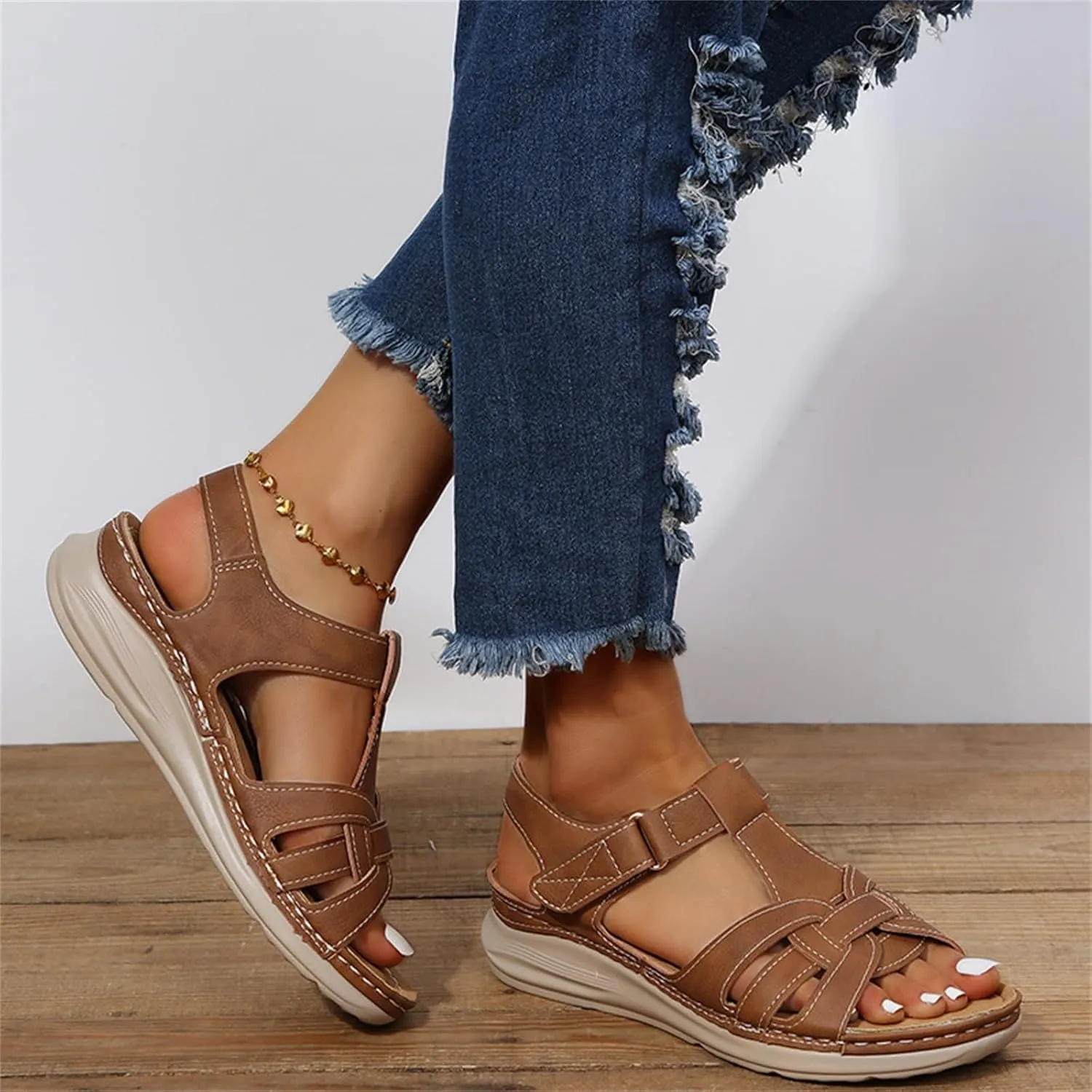 Women's Slide Sandals Adjustable Ankel Strap Platform Wedge Sandals Arch Support Orthopedic Walking Sandal Shoes