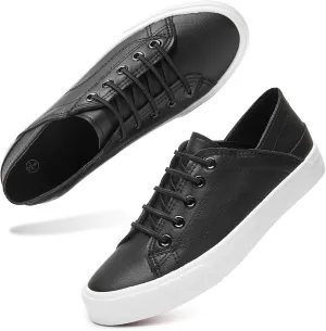 Women's Slip on Shoes PU Leather Slip on Sneaker Fashion White Tennis Shoes Low Top Black Casual Shoes