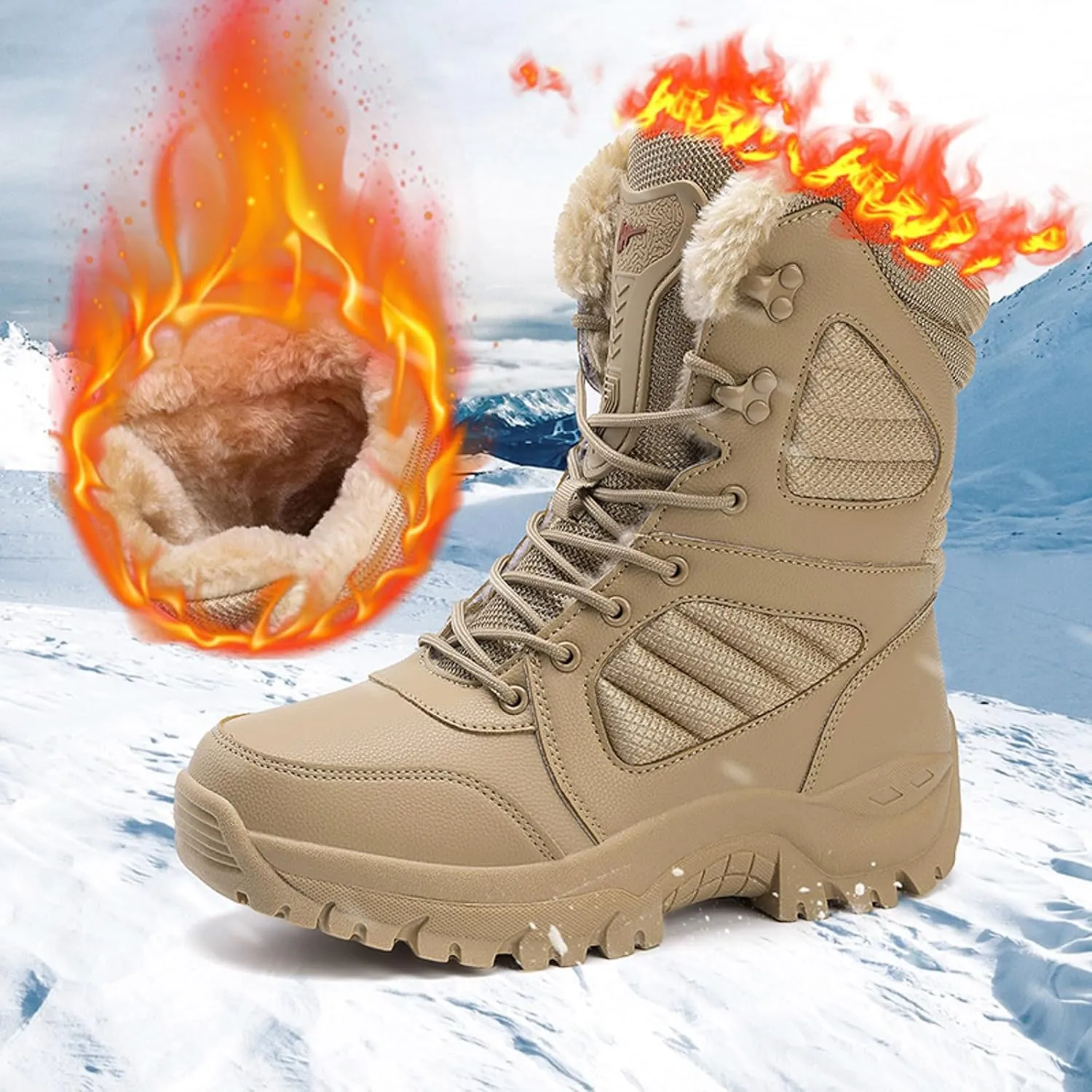 Women's Snow Boots Waterproof Insulated Fur Lined Booties Lightweight Winter Hiking Shoes Warm Hiking No-Slip Thickening