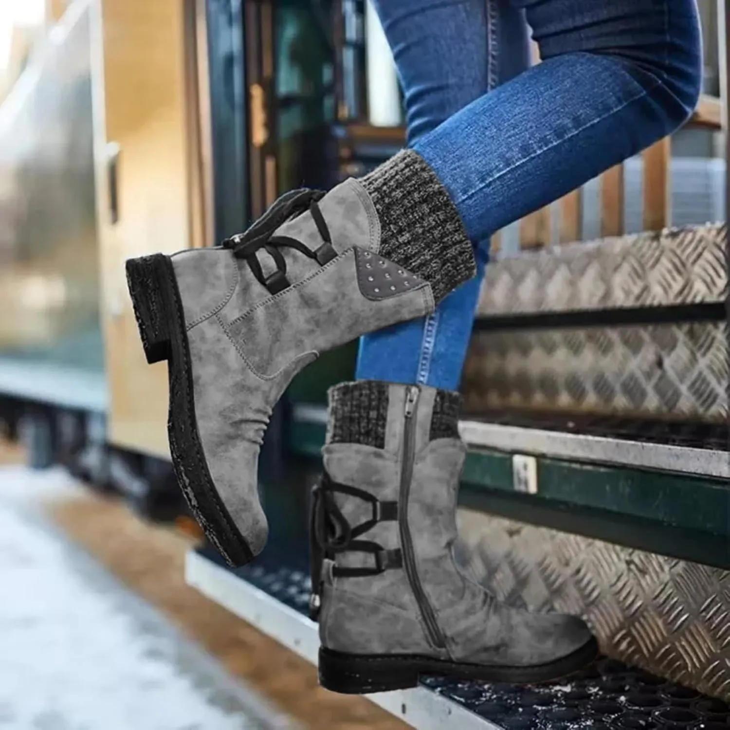 Women's Snow Winter Boots Mid Calf Warm Faux Fur Lined Lace Up Anti-slip Outdoor Boots Women's Snow Boots