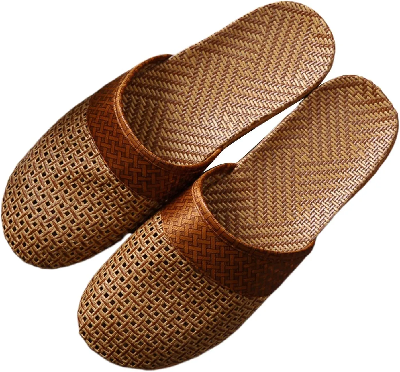 Womens Summer Slippers with Rubber Soles Memory Foam Closed Toe House Slippers Anti Slip Grass Mat Bamboo Sandals Indoor Breathable Outdoor Sandals