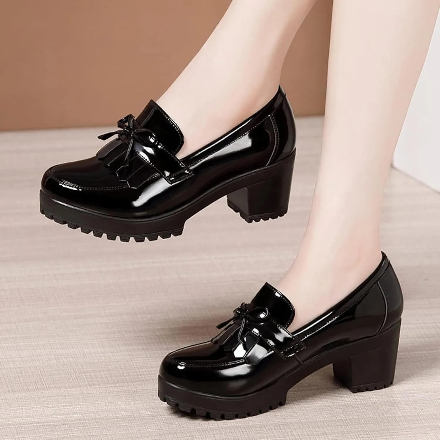 Women's Tassel Loafers, Cute Round Toe High-Heeled Formal Shoes, Women's Casual Shoes, Office Shoes, Oxford Shoes