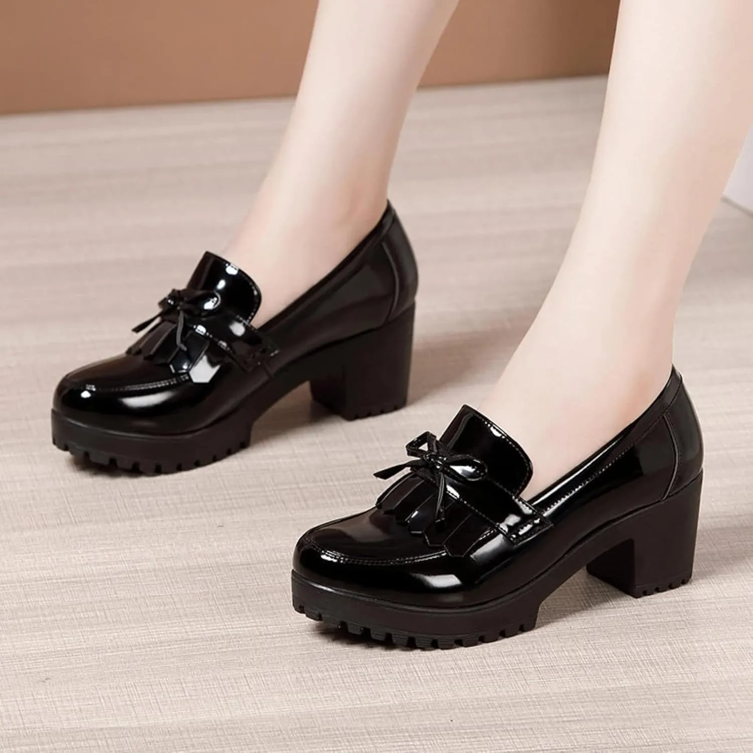 Women's Tassel Loafers, Cute Round Toe High-Heeled Formal Shoes, Women's Casual Shoes, Office Shoes, Oxford Shoes