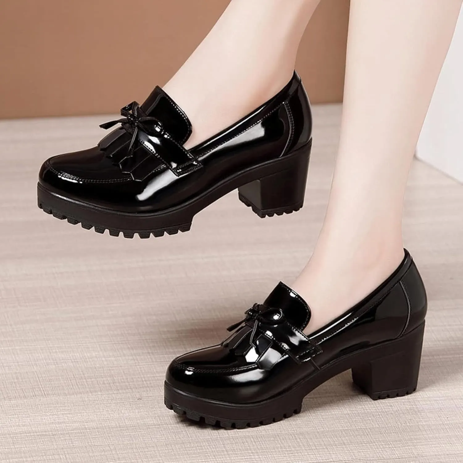 Women's Tassel Loafers, Cute Round Toe High-Heeled Formal Shoes, Women's Casual Shoes, Office Shoes, Oxford Shoes