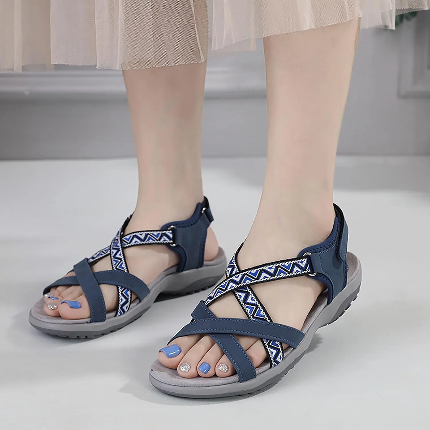 Women's Walking Sandals Womens Flat Comfortable Adjustable Strap Lightweight Platform Sport Sandals