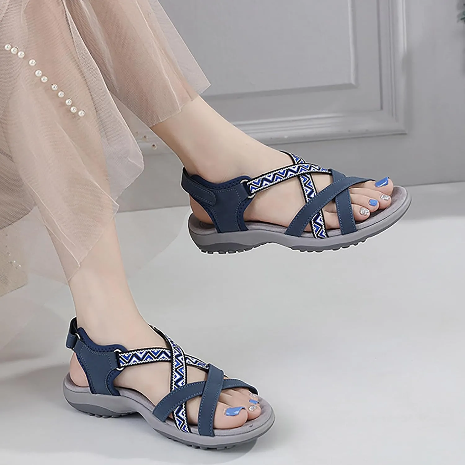Women's Walking Sandals Womens Flat Comfortable Adjustable Strap Lightweight Platform Sport Sandals