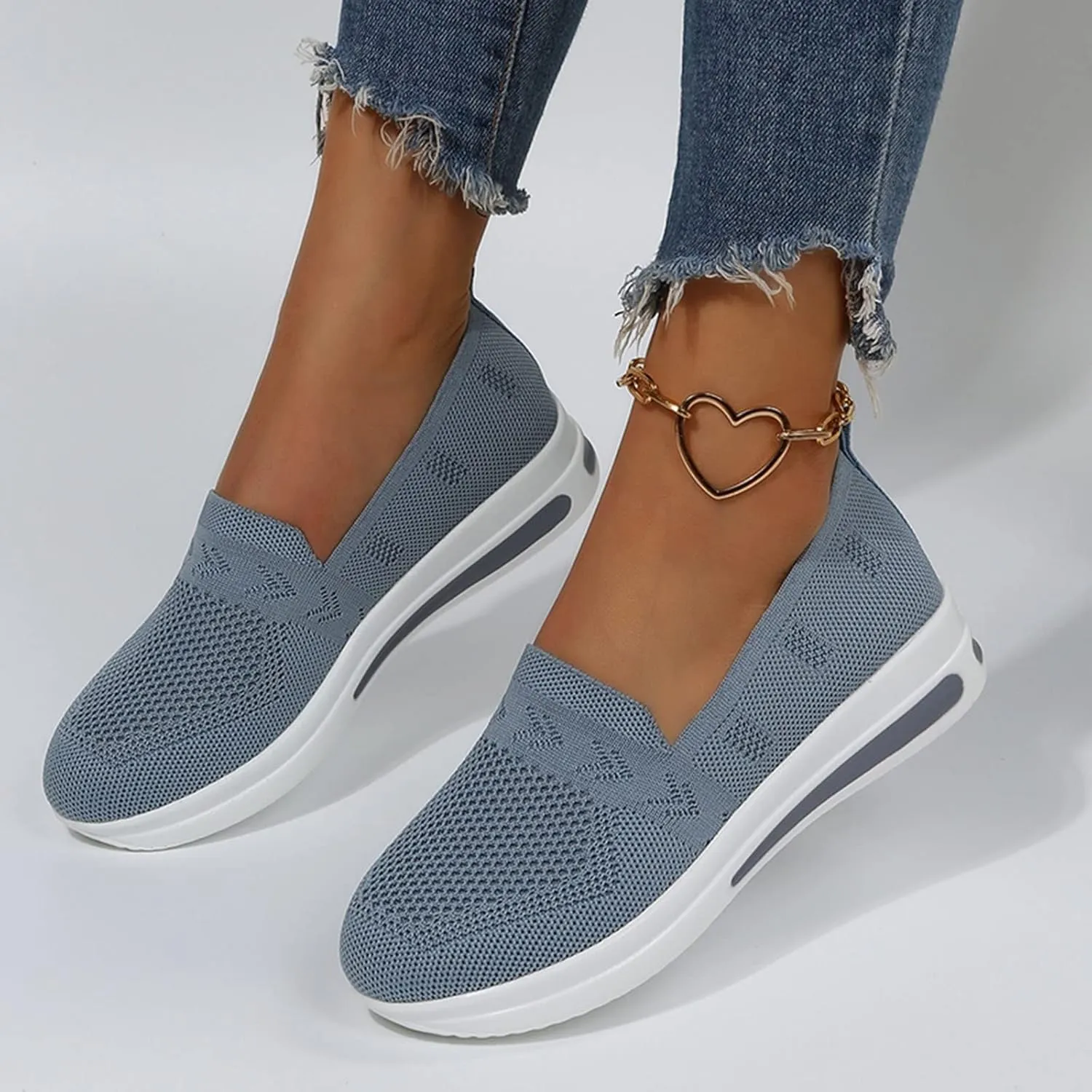 Womens Walking Shoes Sock Sneakers Knit Upper Non Slip Shoes Breathable Lightweight Mesh Platform Athletic Shoes
