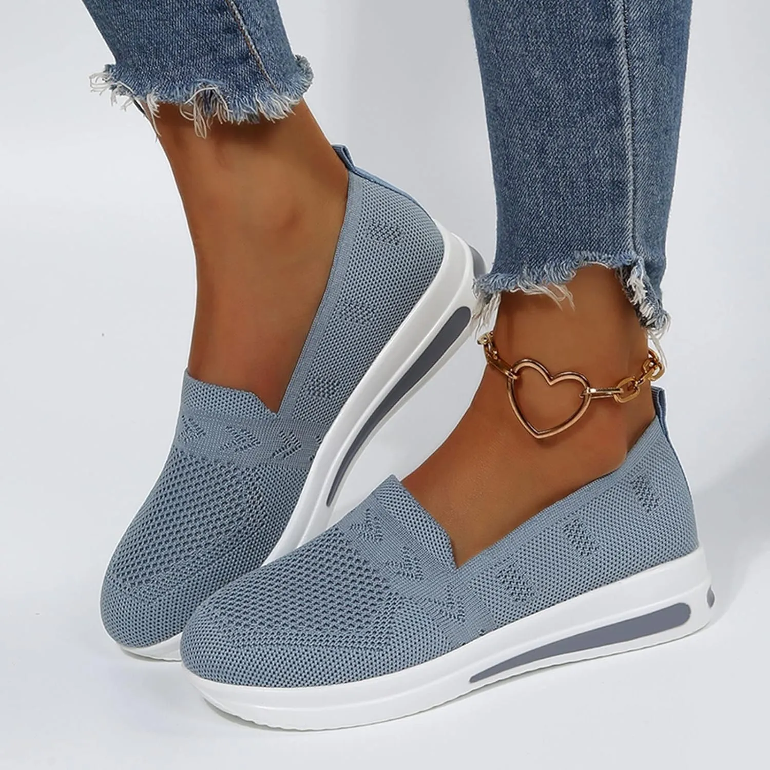 Womens Walking Shoes Sock Sneakers Knit Upper Non Slip Shoes Breathable Lightweight Mesh Platform Athletic Shoes