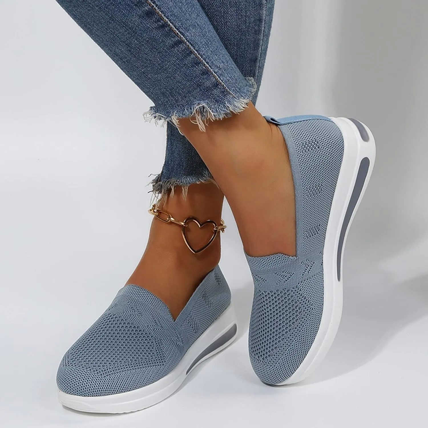 Womens Walking Shoes Sock Sneakers Knit Upper Non Slip Shoes Breathable Lightweight Mesh Platform Athletic Shoes