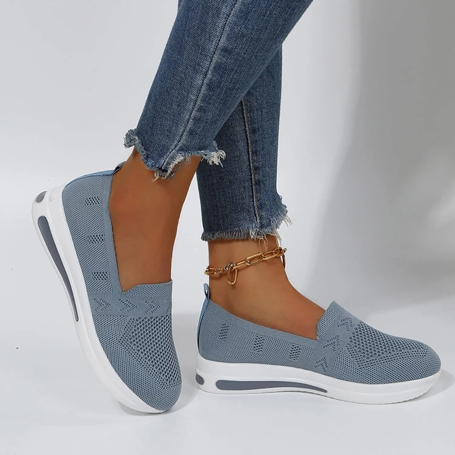 Womens Walking Shoes Sock Sneakers Knit Upper Non Slip Shoes Breathable Lightweight Mesh Platform Athletic Shoes