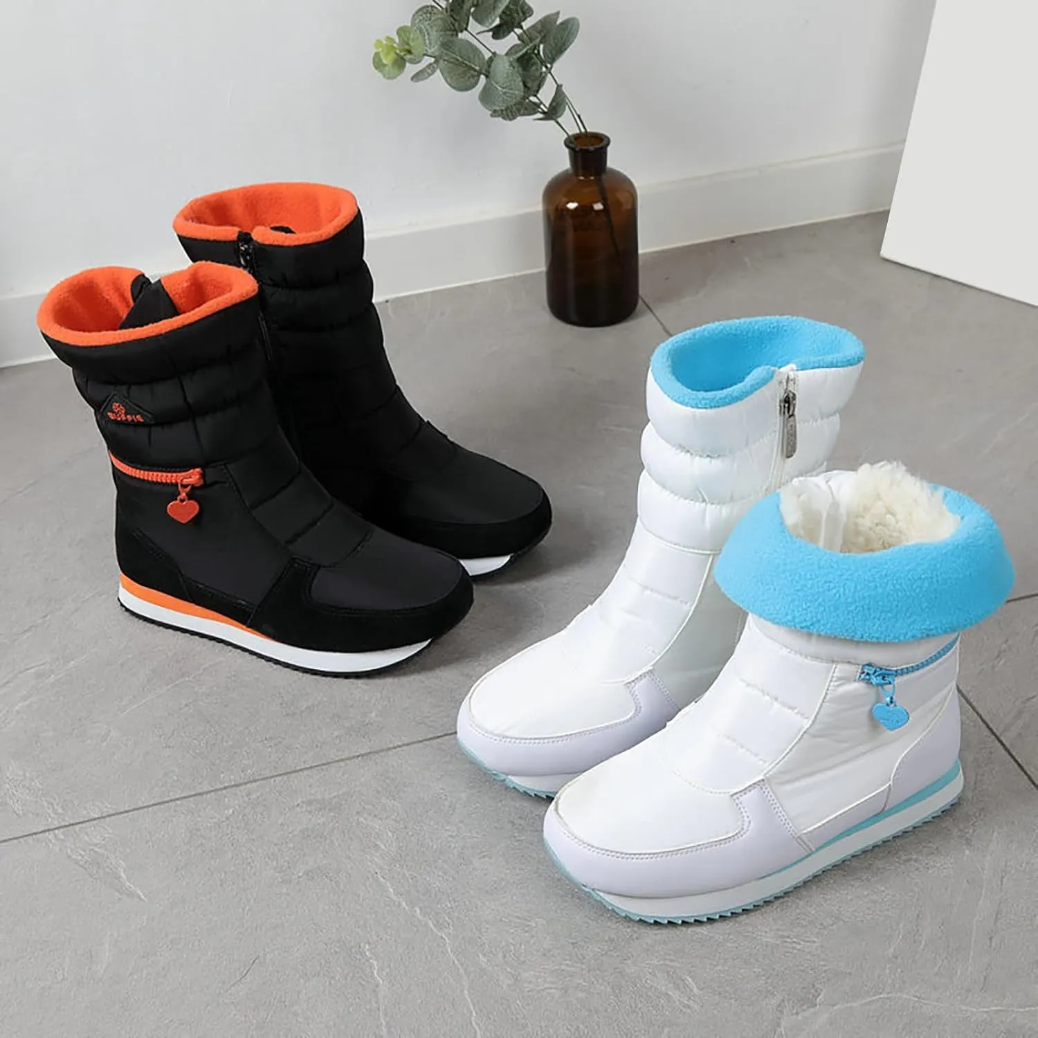 Women's Waterproof Winter Snow Boots Lightweight Warm Faux Fur Lined Mid-Calf Booties Fur Lined WaterProof Warm No-Slip