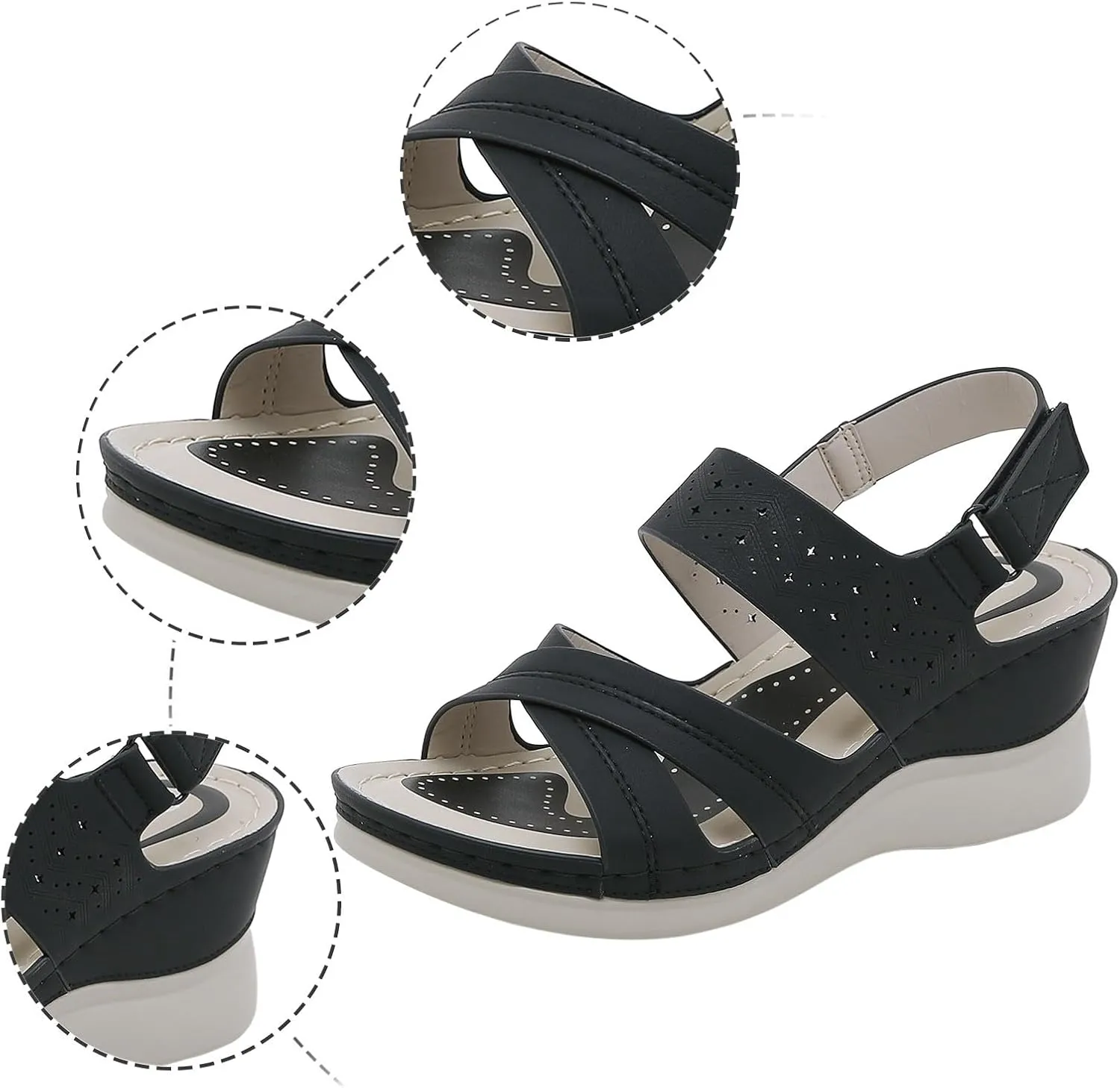 Women's Wedges Sandals Casual Comfortable Slip-On Slide Sandals With Adjustable Strap for Summer