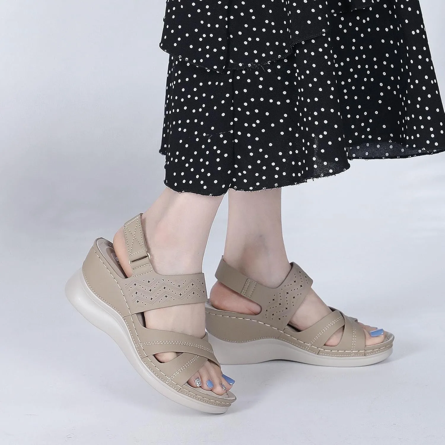 Women's Wedges Sandals Casual Comfortable Slip-On Slide Sandals With Adjustable Strap for Summer