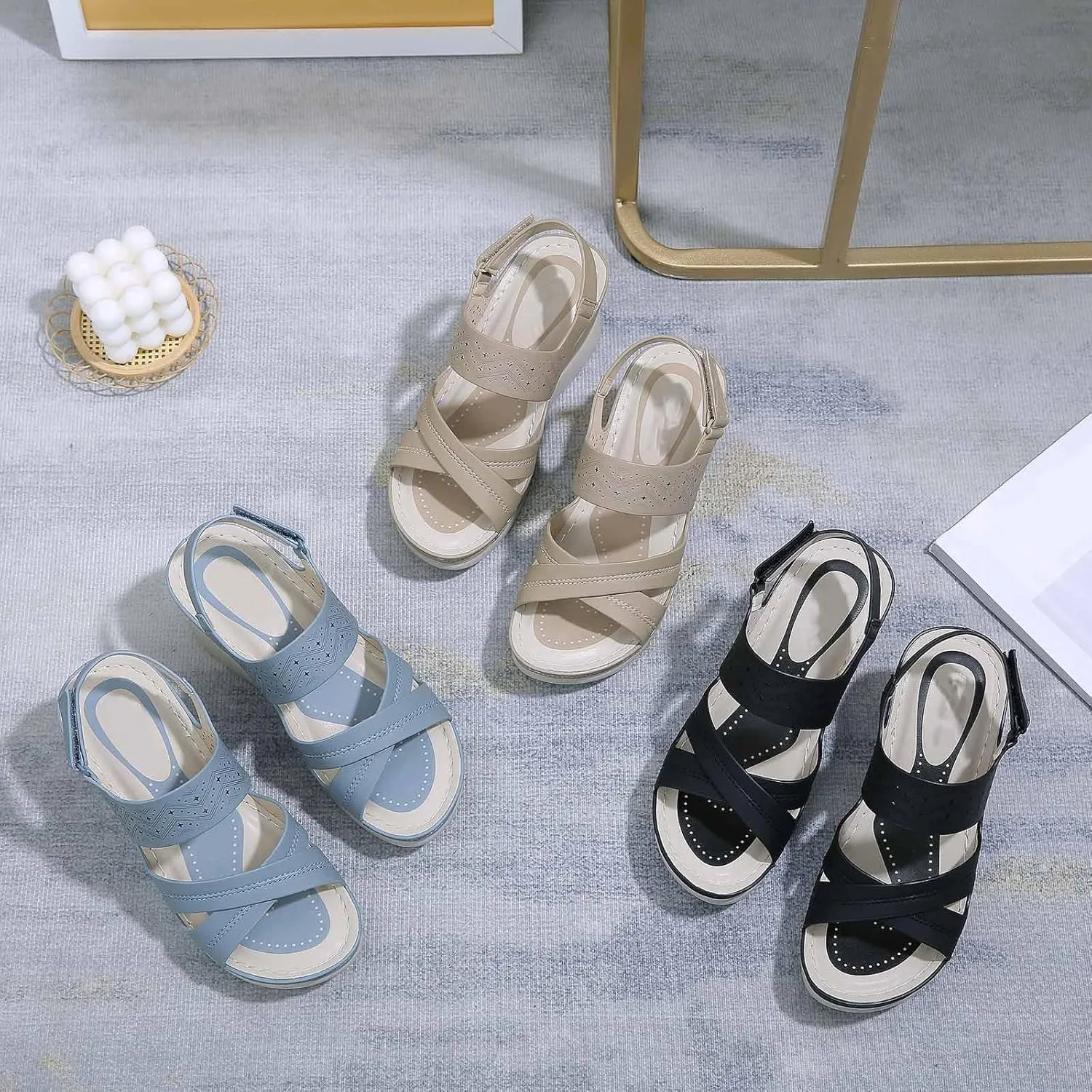 Women's Wedges Sandals Casual Comfortable Slip-On Slide Sandals With Adjustable Strap for Summer