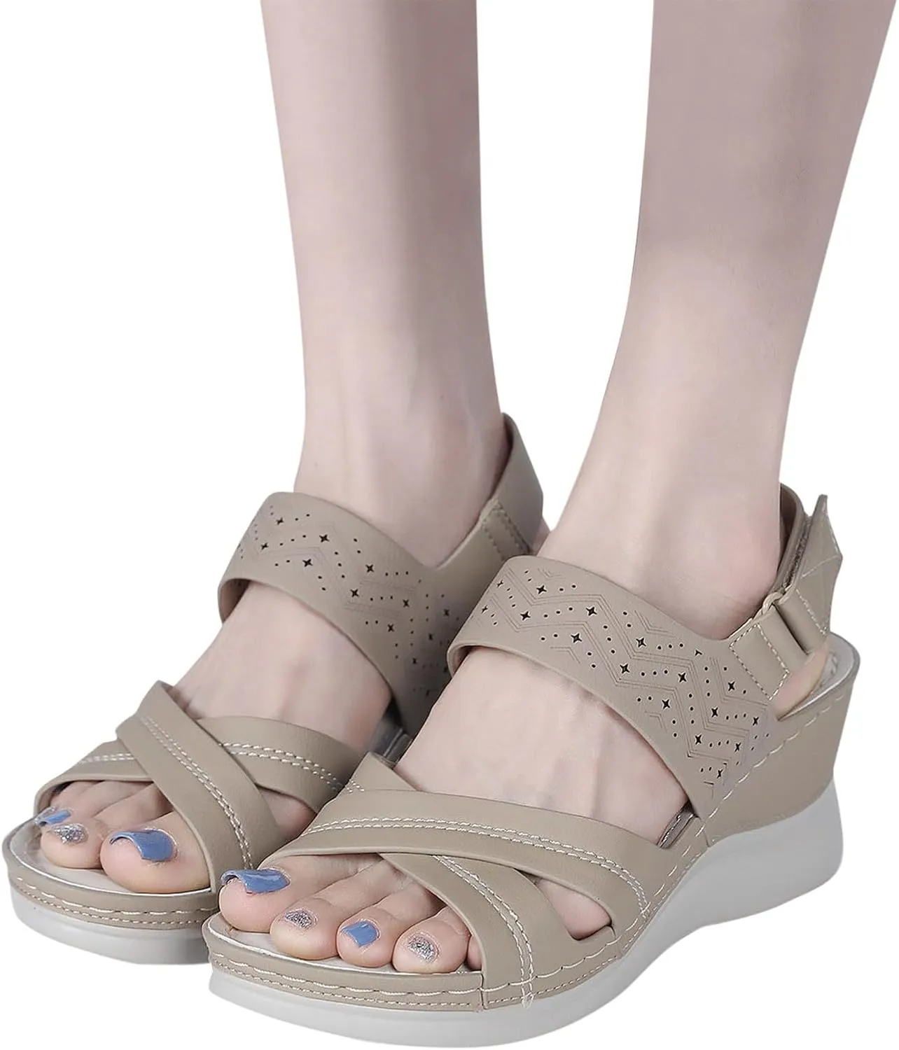 Women's Wedges Sandals Casual Comfortable Slip-On Slide Sandals With Adjustable Strap for Summer