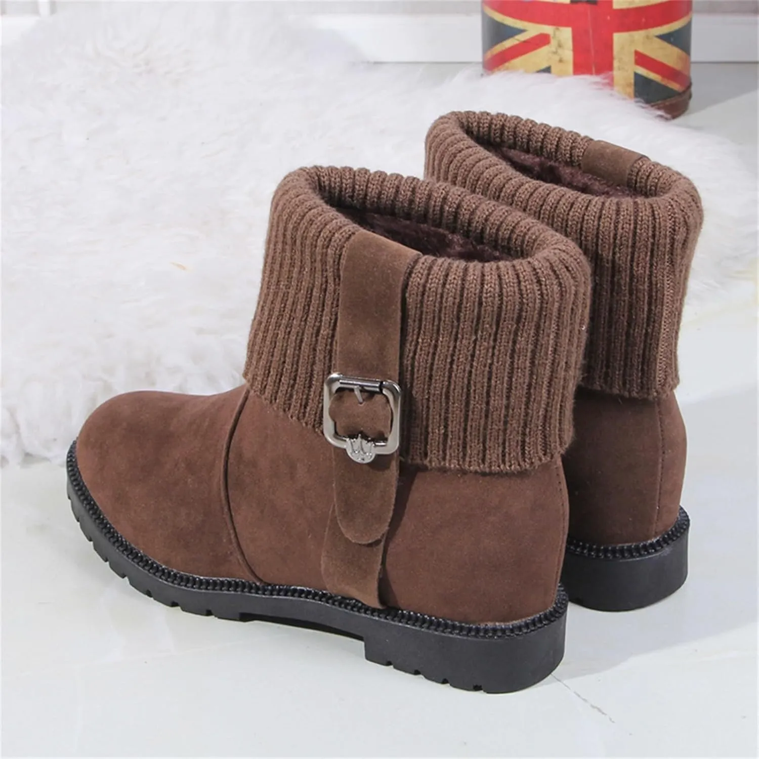 Women's Winter Snow Boots Warm Comfortable Faux Fur Insulated Outdoor Mid Calf Booties Thick Walking Motorcycle Boots