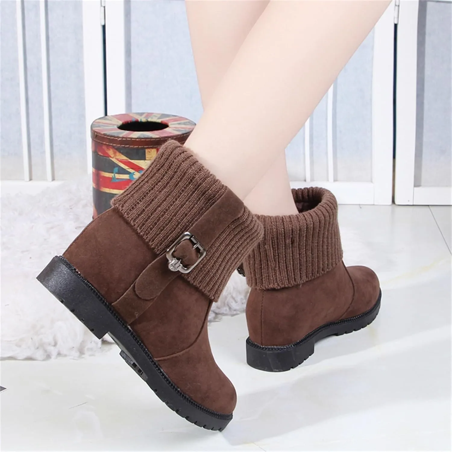 Women's Winter Snow Boots Warm Comfortable Faux Fur Insulated Outdoor Mid Calf Booties Thick Walking Motorcycle Boots