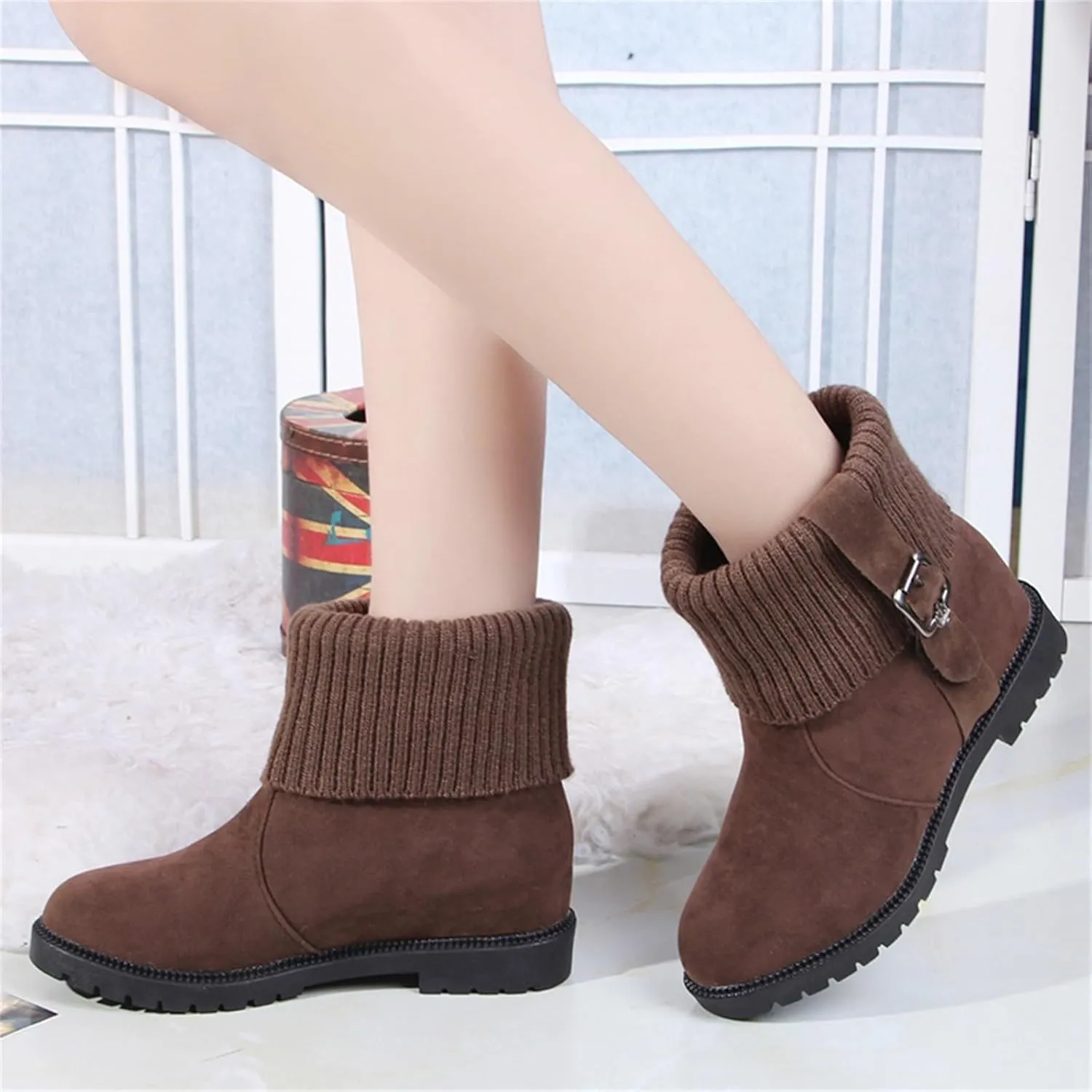 Women's Winter Snow Boots Warm Comfortable Faux Fur Insulated Outdoor Mid Calf Booties Thick Walking Motorcycle Boots