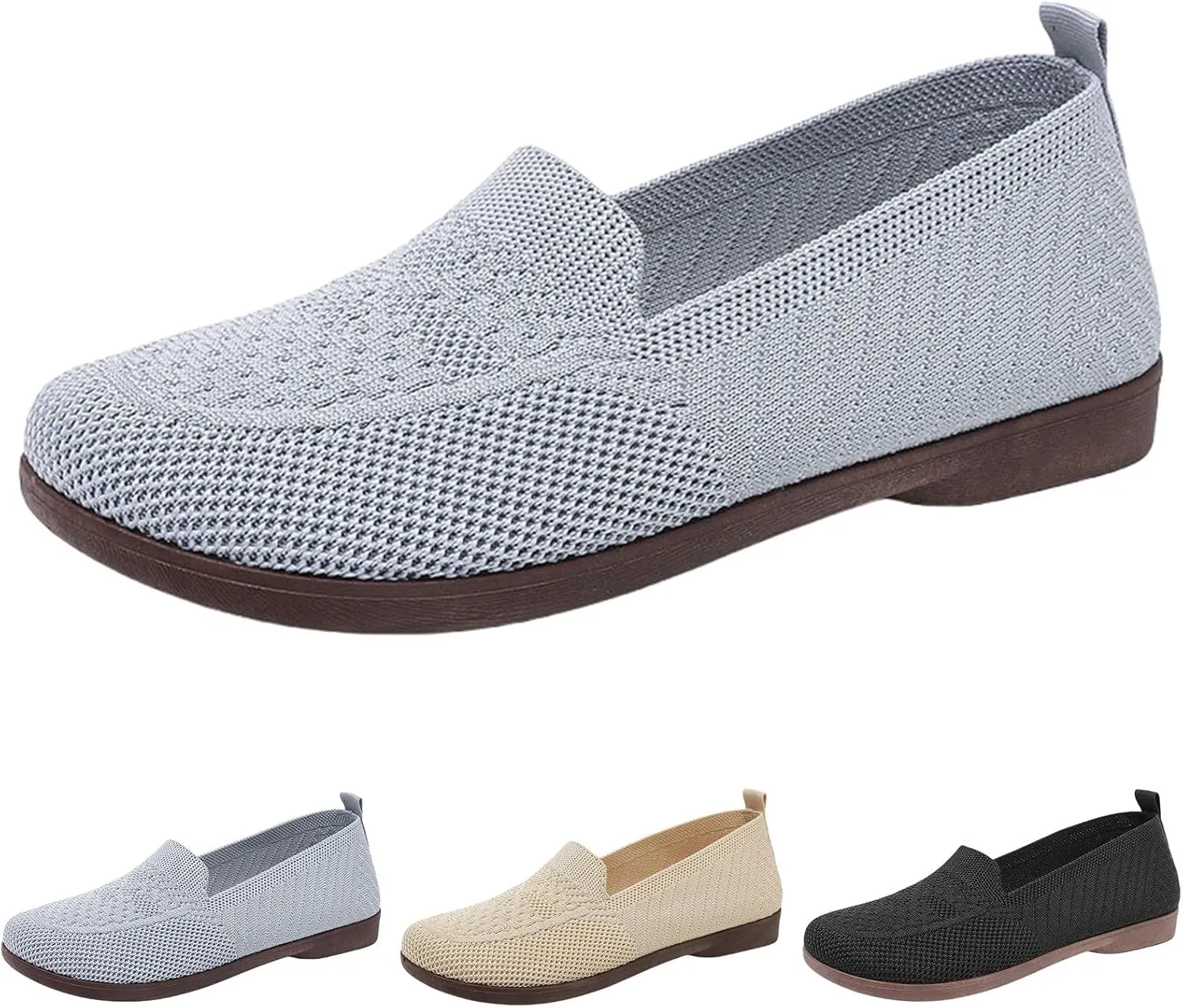 Women's Woven Orthopedic Breathable Soft Shoes Arch Support, Mesh Anti Slip Sports Shoes Comfortable Low Heel Slip on Sneaker