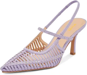XYD Women Caged Pointed Toe Mid Heel Pumps Multi Studs Slingback Sandals Chic Party Formal Shoes