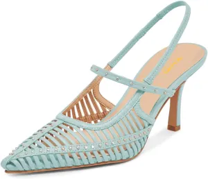 XYD Women Caged Pointed Toe Mid Heel Pumps Multi Studs Slingback Sandals Chic Party Formal Shoes