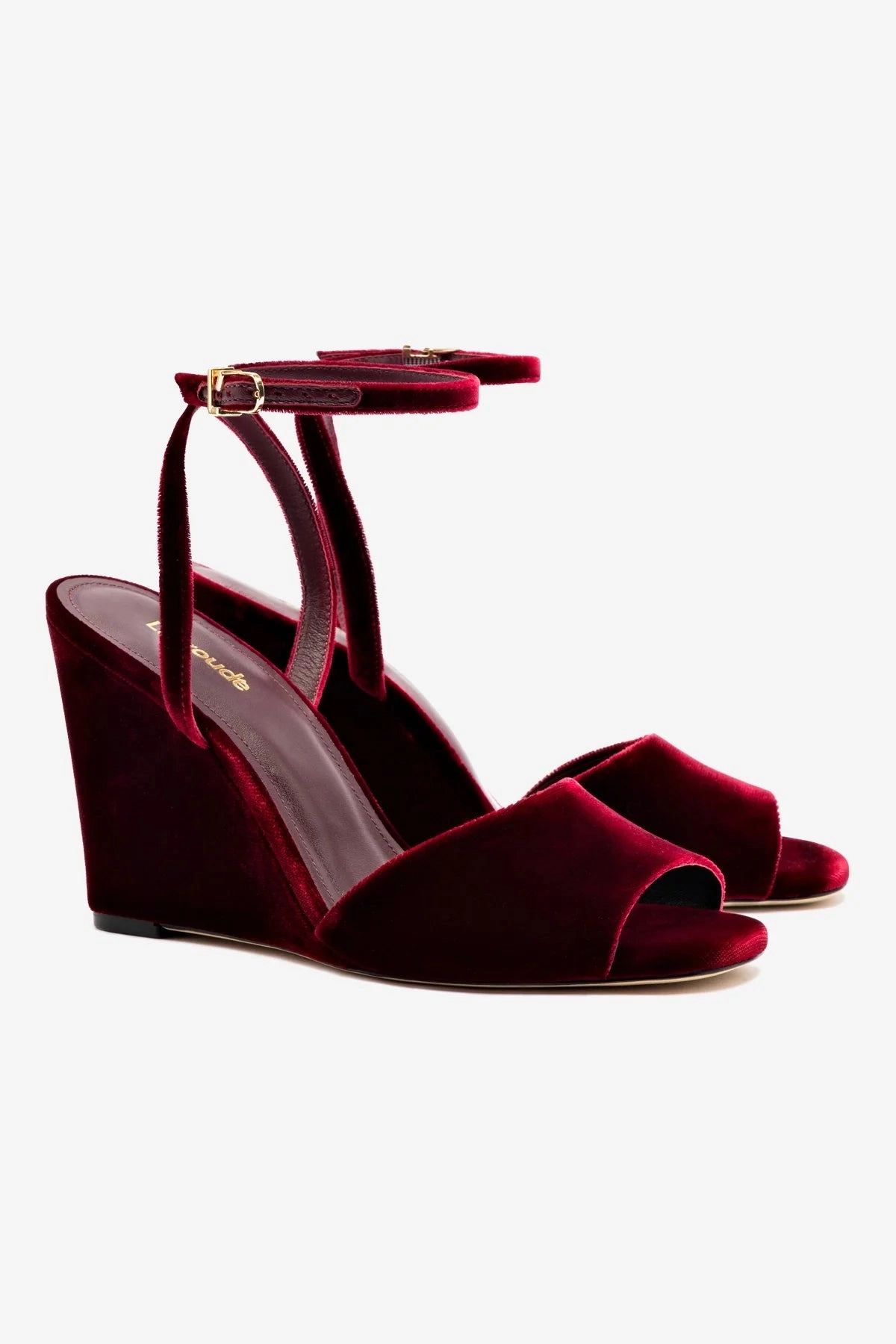 Yves Wedge In Wine Velvet Comfort Luxury Sandals Stay Cool