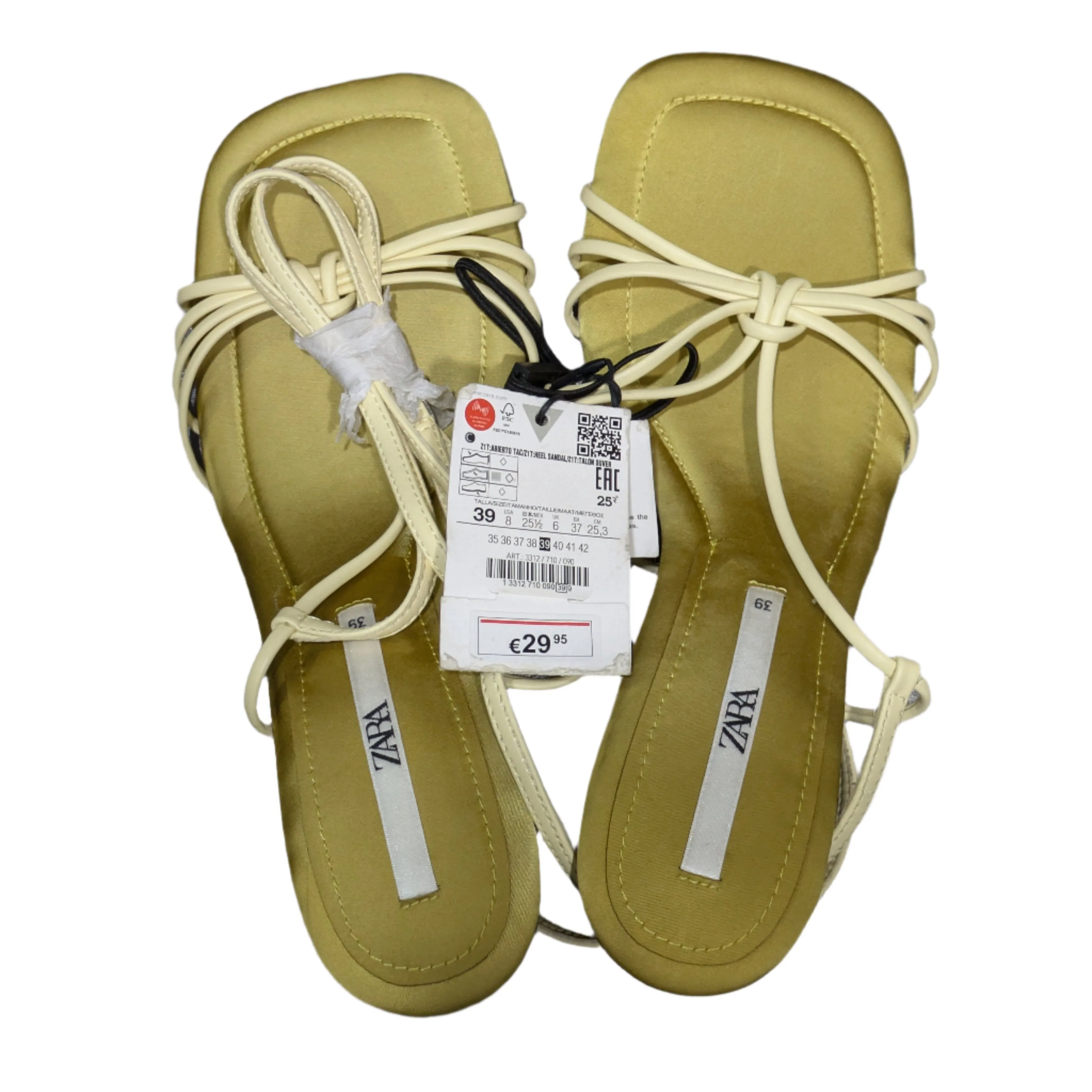 Zara Yellow Strappy Heeled Sandals Size EU 39 / UK 6 / US 8